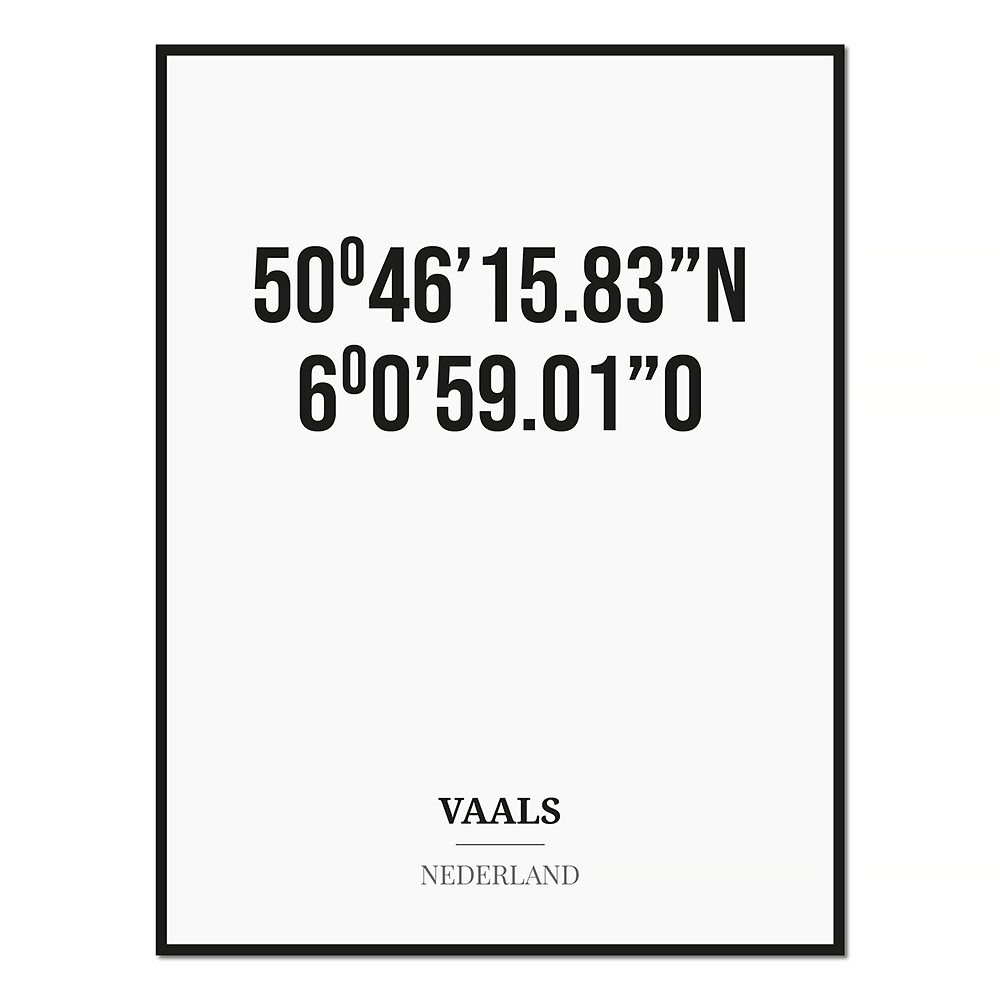 Poster/kaart VAALS met coördinaten