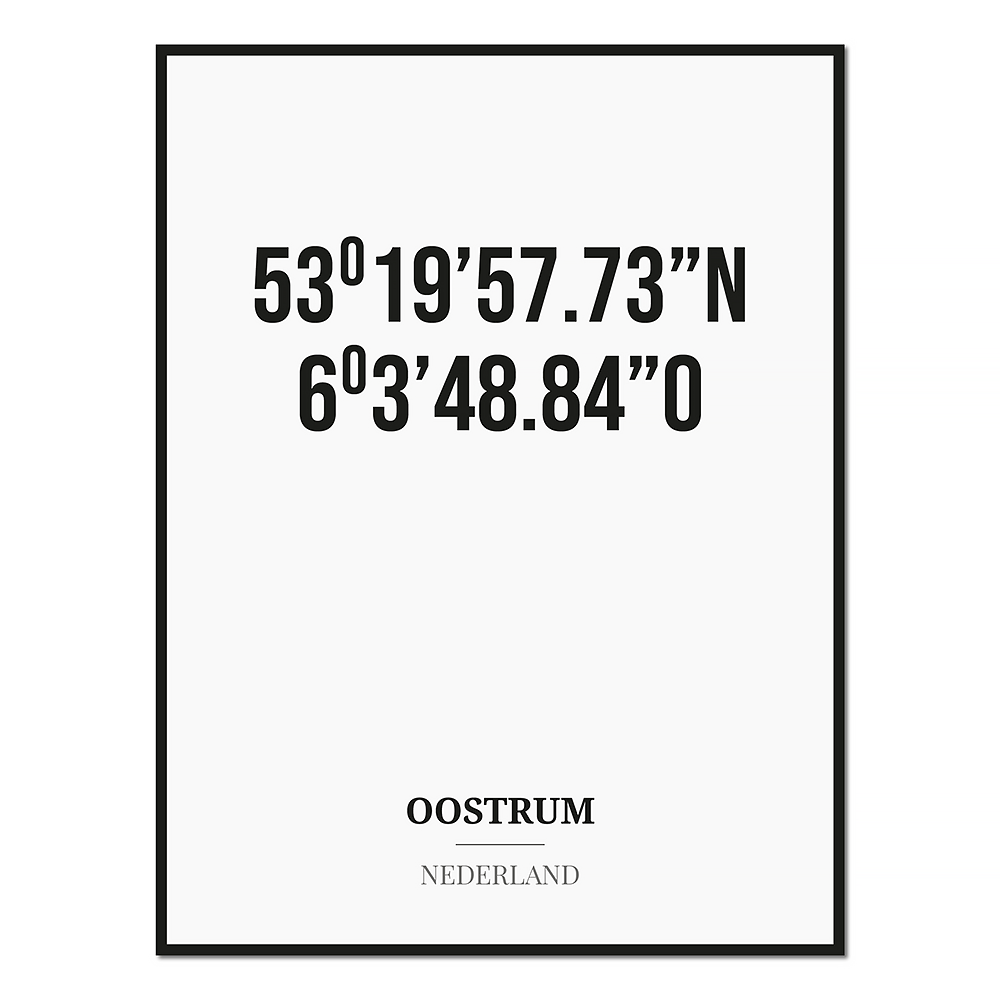 Poster/kaart OOSTRUM met coördinaten