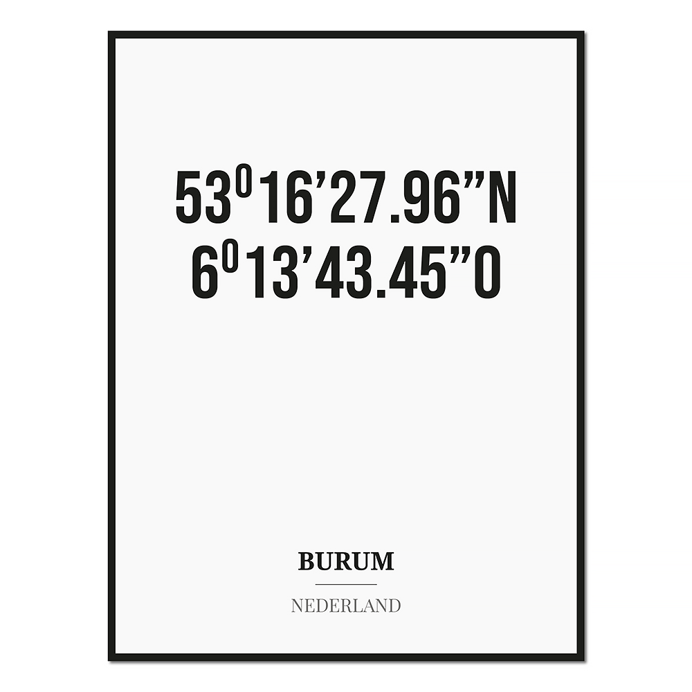 Poster/kaart BURUM met coördinaten