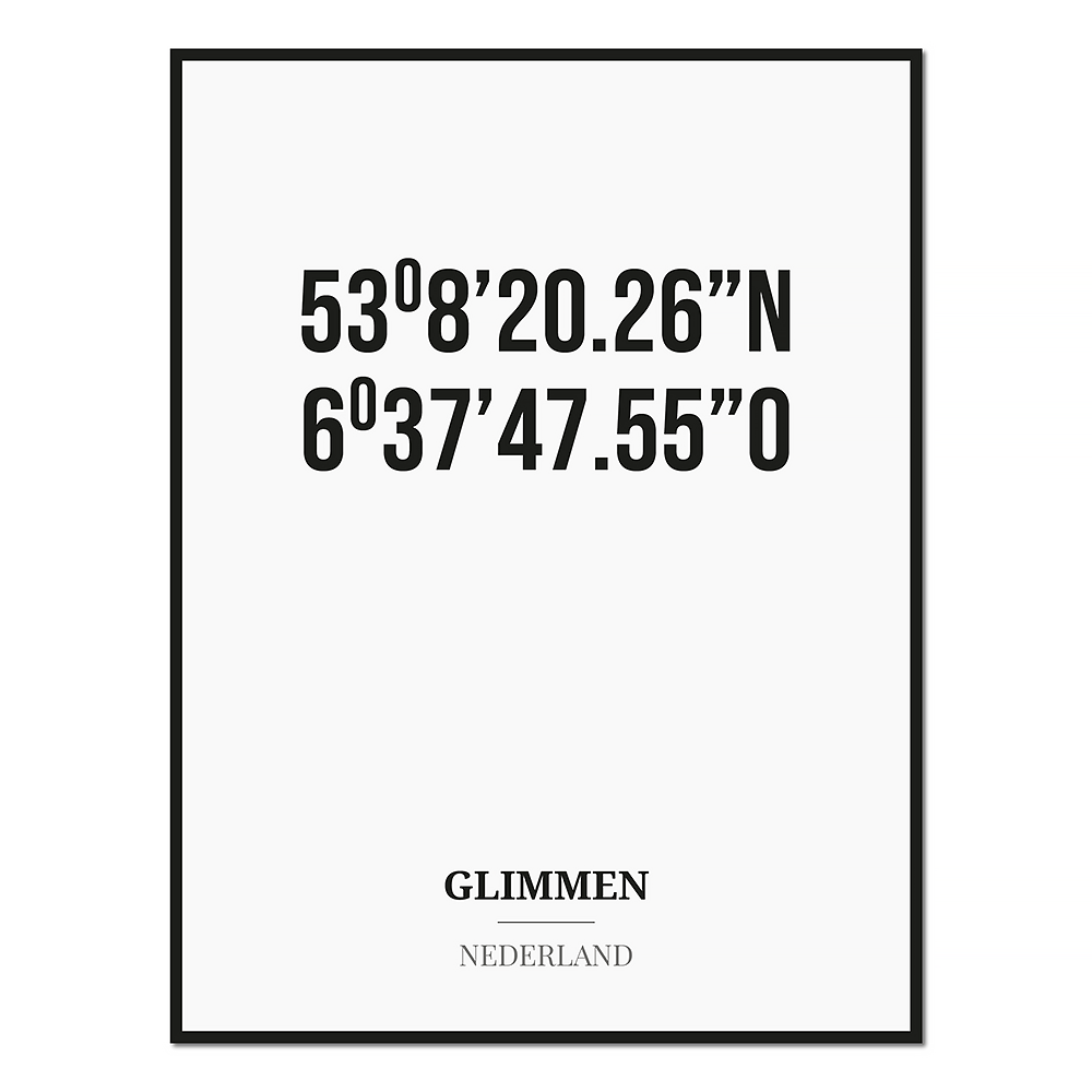 Poster/kaart GLIMMEN met coördinaten