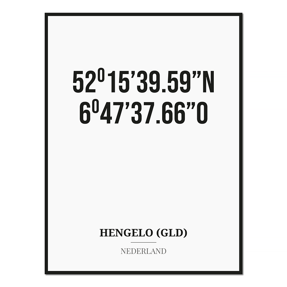 Poster/kaart HENGELO (GLD) met coördinaten