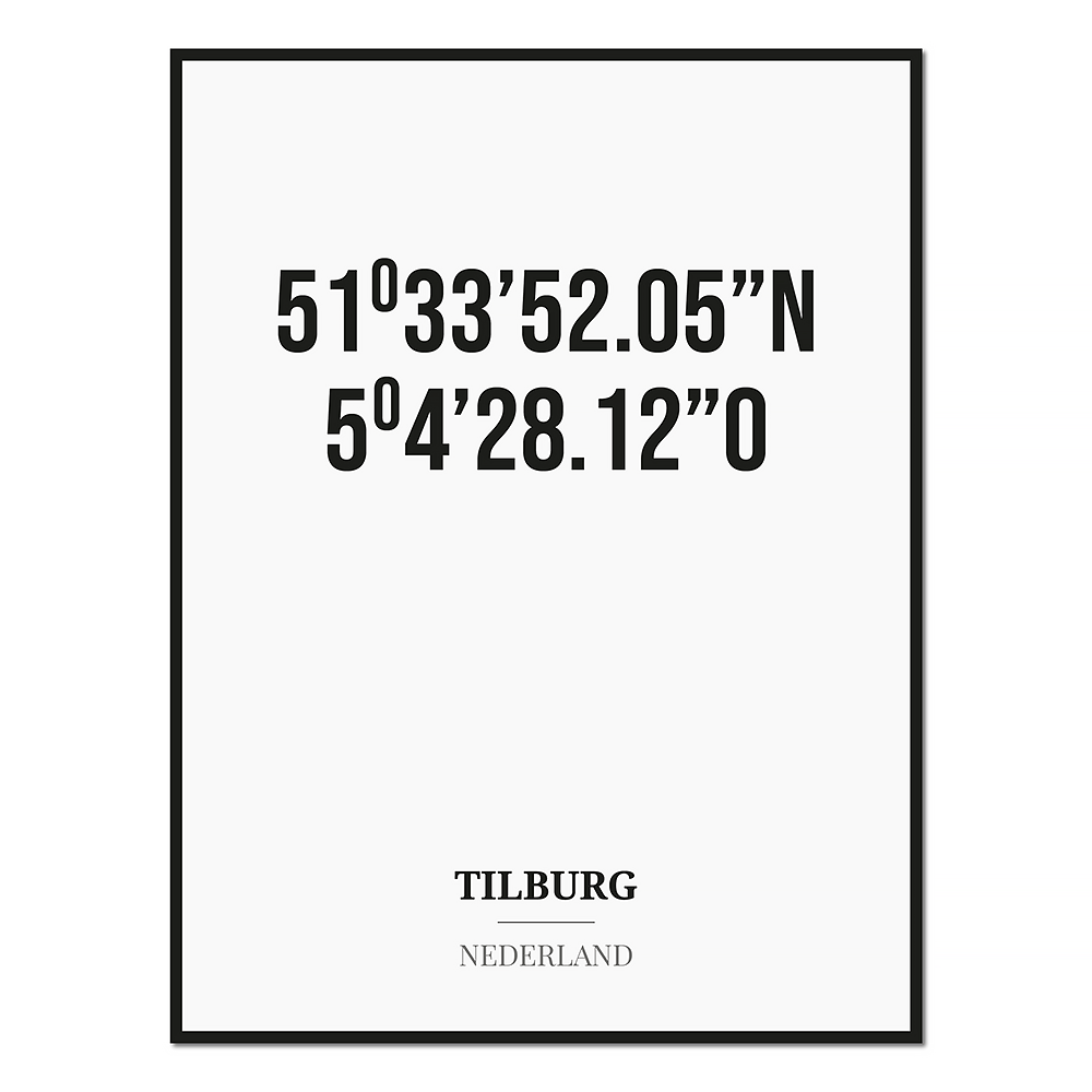 Poster/kaart TILBURG met coördinaten