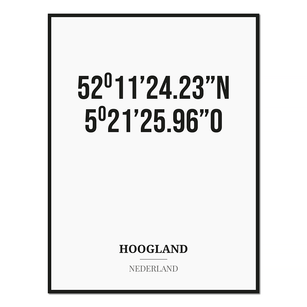Poster/kaart HOOGLAND met coördinaten