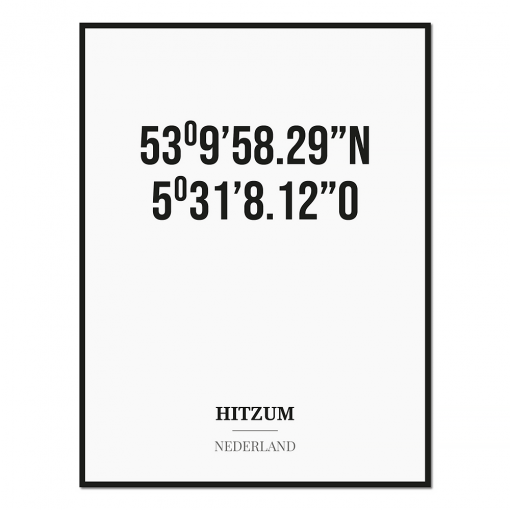 Poster/kaart HITZUM met coördinaten