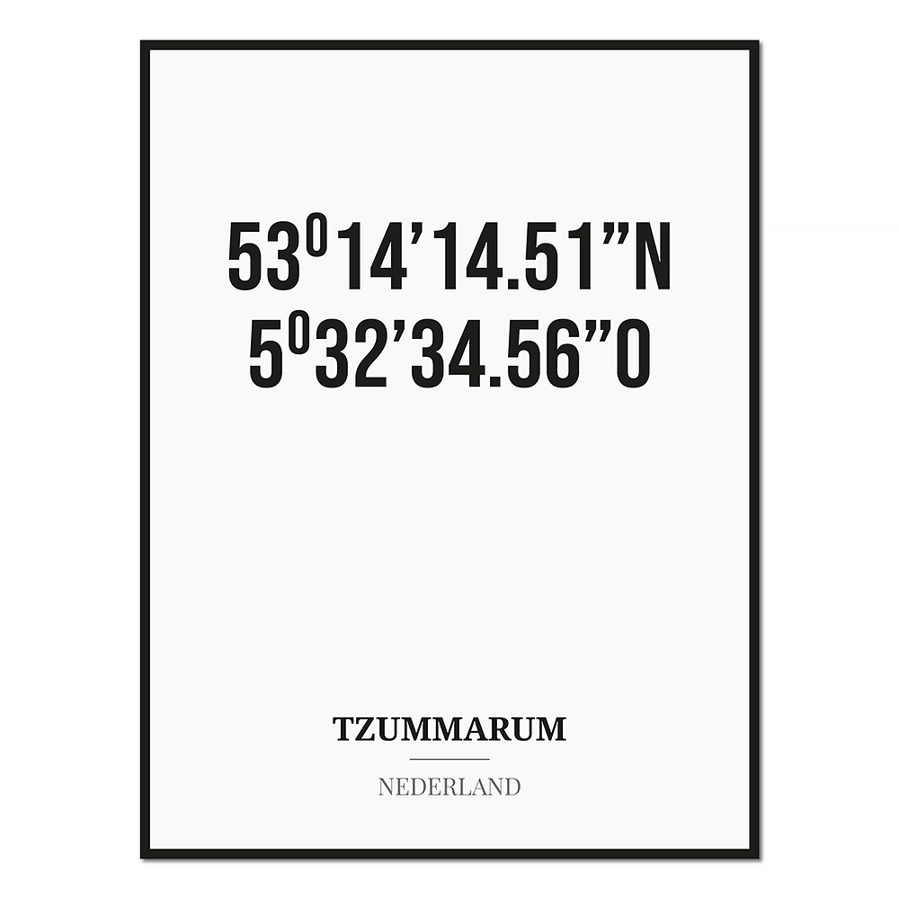 Poster/kaart TZUMMARUM met coördinaten