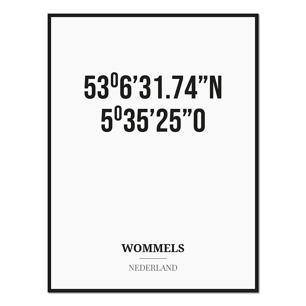 Poster/kaart WOMMELS met coördinaten