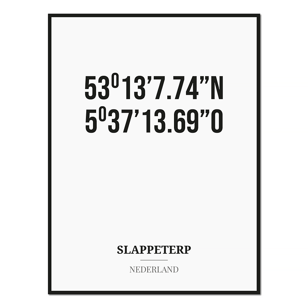 Poster/kaart SLAPPETERP met coördinaten
