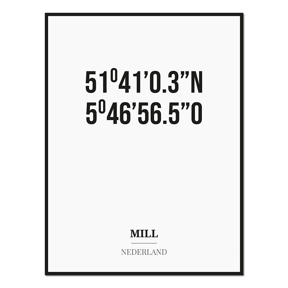 Poster/kaart MILL met coördinaten